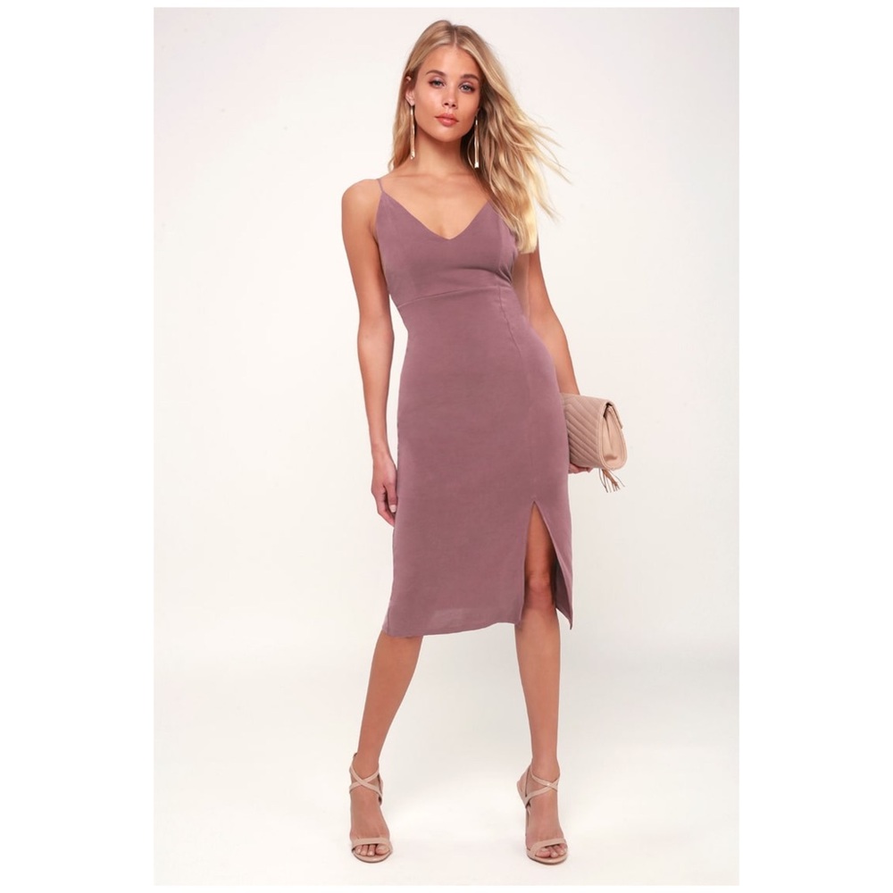 KHLOE WASHED MAUVE BODYCON MIDI DRESS M
